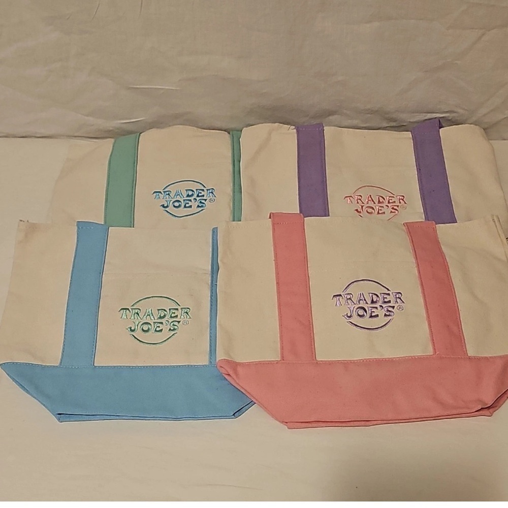 NWT TRADER JOE’S PASTEL MINI CANVAS TOTE BAGS set of 4